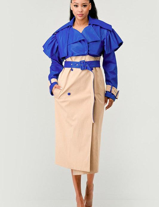 Chic Belted Trench Coat BLUE MIX Coats