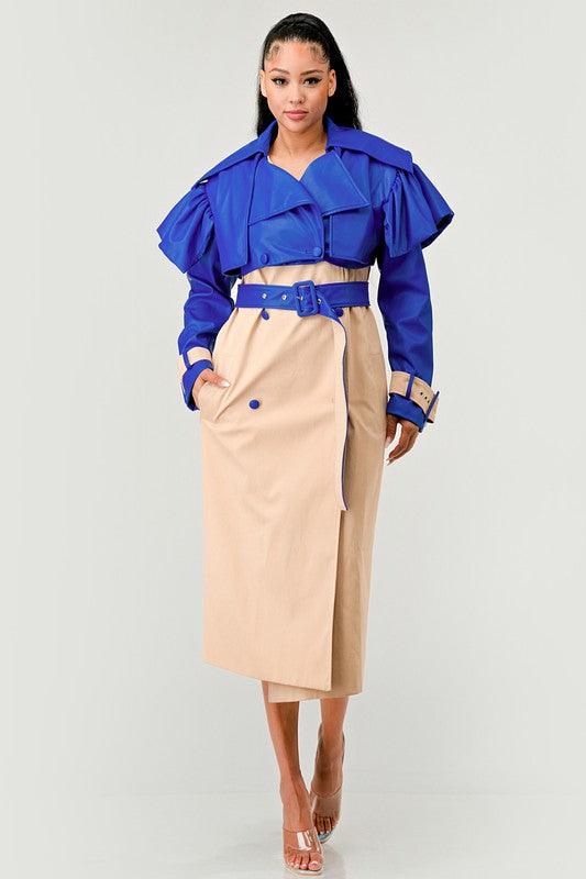 Chic Belted Trench Coat BLUE MIX Coats