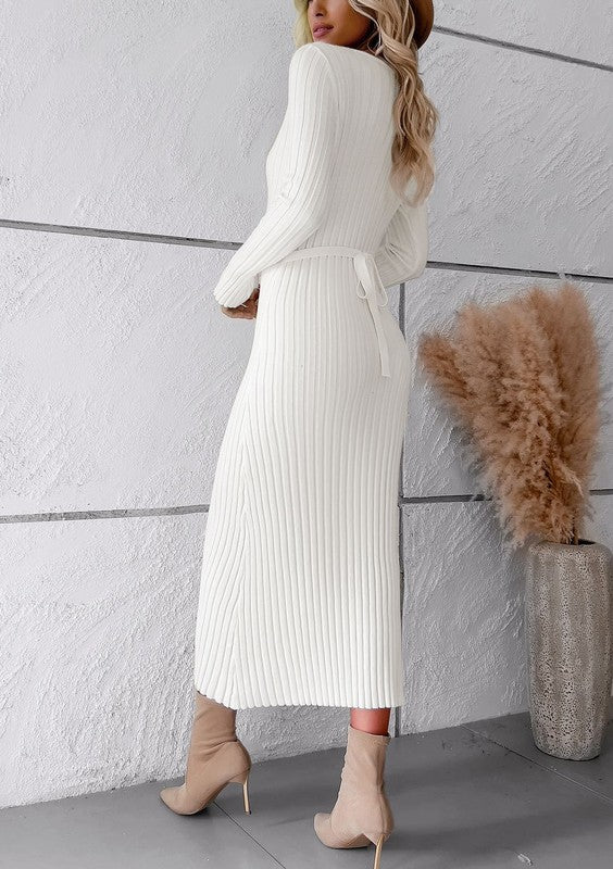 Ribbed long sleeve midi dress Mid Dresses
