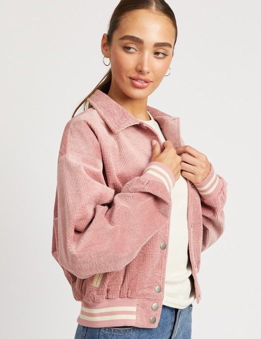 Corduroy Collared Bomber Jacket Tops