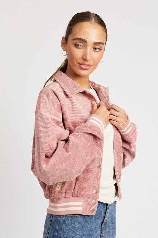 Corduroy Collared Bomber Jacket Tops