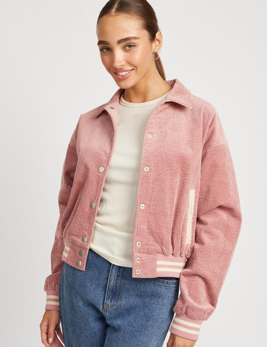 Corduroy Collared Bomber Jacket ROSE Tops