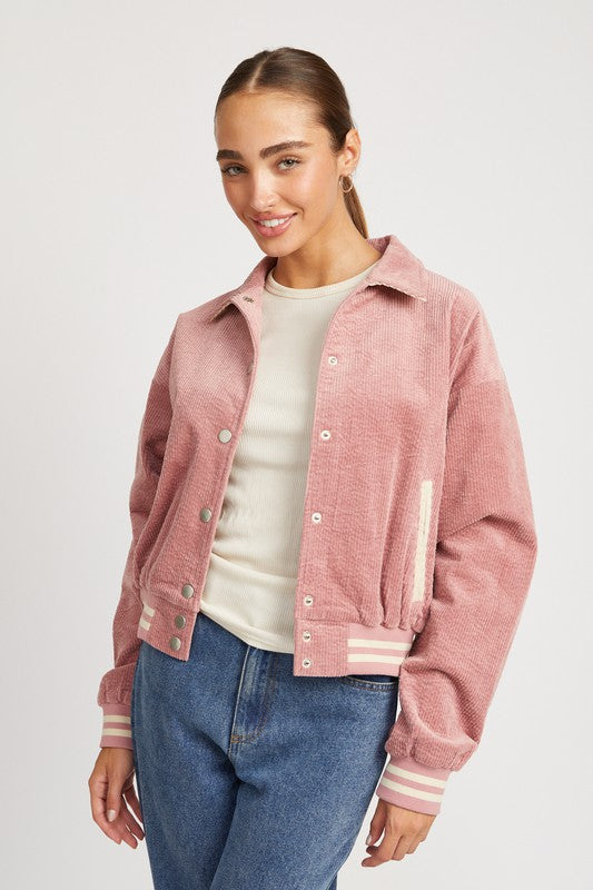 Corduroy Collared Bomber Jacket ROSE Tops