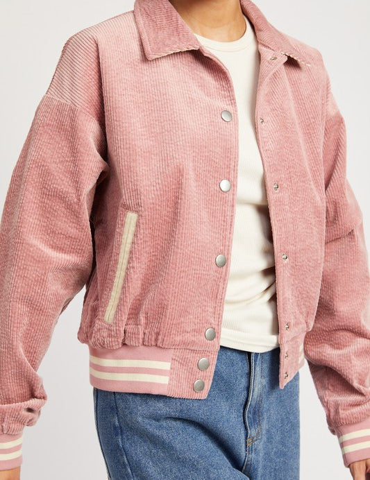 Corduroy Collared Bomber Jacket Tops