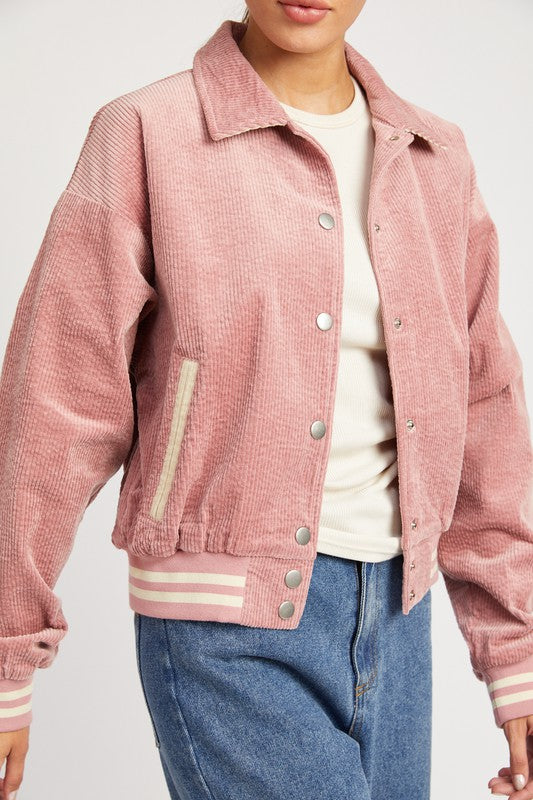 Corduroy Collared Bomber Jacket Tops