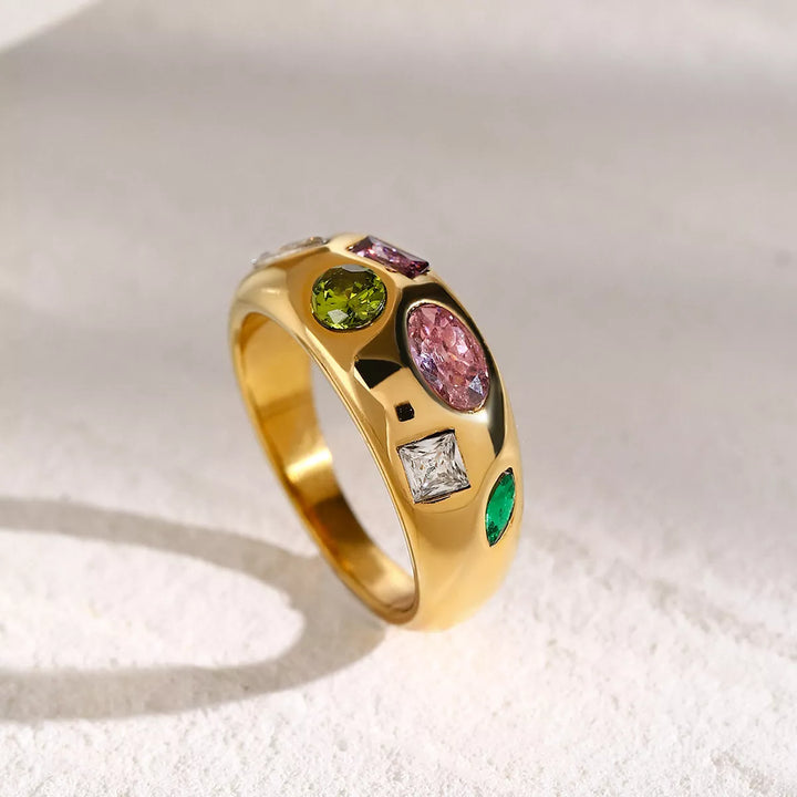 18K Gold-Plated Colorful Zircon Ring | Rings Daverri Fashions