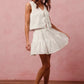 White SO ME floral eyelet lace tie front vest top and tiered mini skirt set