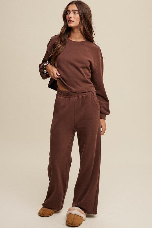 Knit Sweat Top and Pants Athleisure Lounge Set Mocha Athleisure