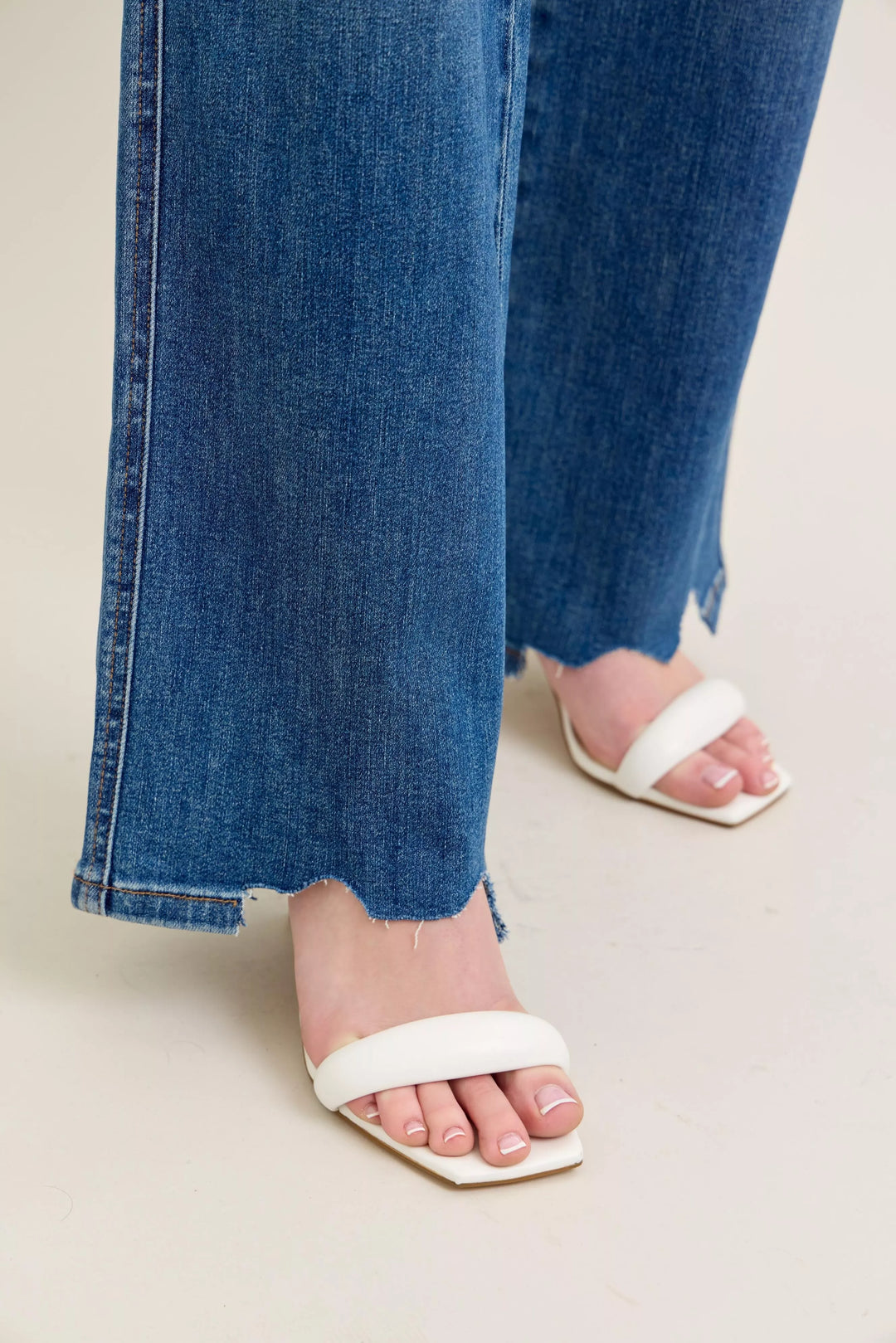 Judy Blue Full Size High Waist Tummy Control Chew Hem Destroy Wide Jeans Plus Size | Jeans Daverri Fashions