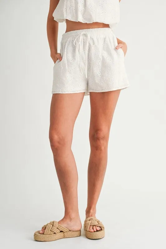 MABLE Eyelet Bubble Hem Sleeveless Top and Shorts Set Outfit Sets