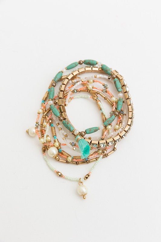 Sweet Pastel Studded Beads Layered Bracelet Bracelets