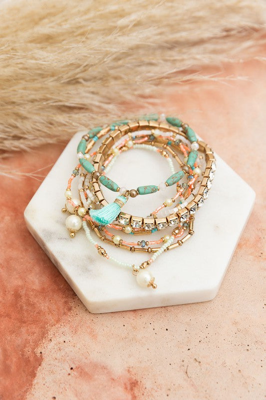Sweet Pastel Studded Beads Layered Bracelet Bracelets