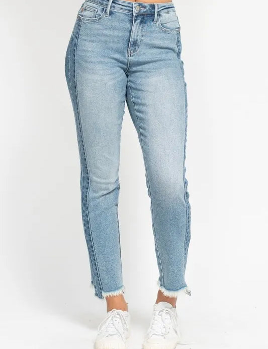 Judy Blue Full Size Vintage Wash Side Panel Detail with Fray Hem Slim Plus Size | Daverri Fashions