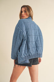 Mineral Washed Denim Quilted Jacket Size S Jackets