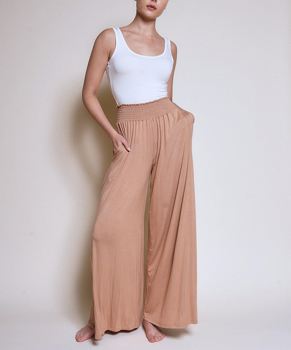 Smocked Waist Organic Bamboo Palazzo Pants Pants