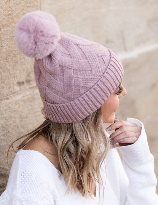 Chunky Knit Fur Pom Beanie | Daverri Fashions