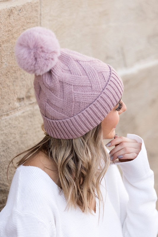 Chunky Knit Fur Pom Beanie | Daverri Fashions