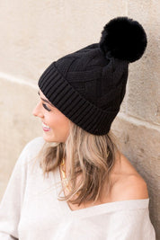 Chunky Knit Fur Pom Beanie | Daverri Fashions