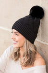 Chunky Knit Fur Pom Beanie - DAVERRI FASHIONS