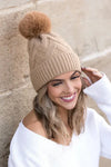 Chunky Knit Fur Pom Beanie - DAVERRI FASHIONS