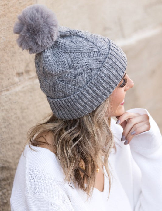 Chunky Knit Fur Pom Beanie | Daverri Fashions
