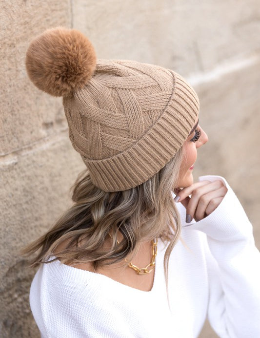 Chunky Knit Fur Pom Beanie | Daverri Fashions