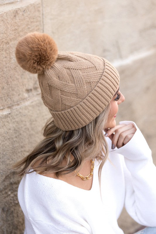 Chunky Knit Fur Pom Beanie | Daverri Fashions