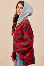 BiBi Brushed Plaid Hooded Jacket | Jackets Daverri Fashions