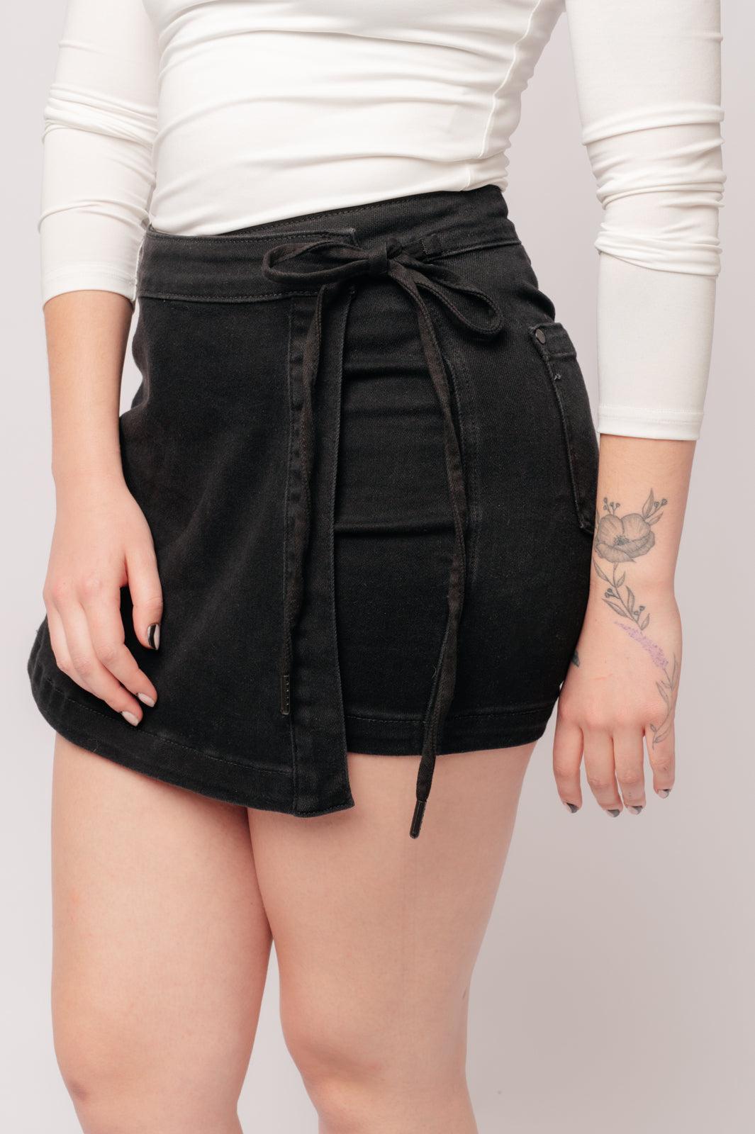 Judy Blue Black High Rise Side Tie Denim Skort Bottoms