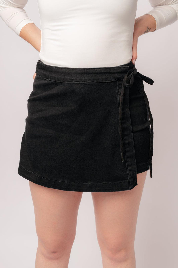 Judy Blue Black High Rise Side Tie Denim Skort Bottoms