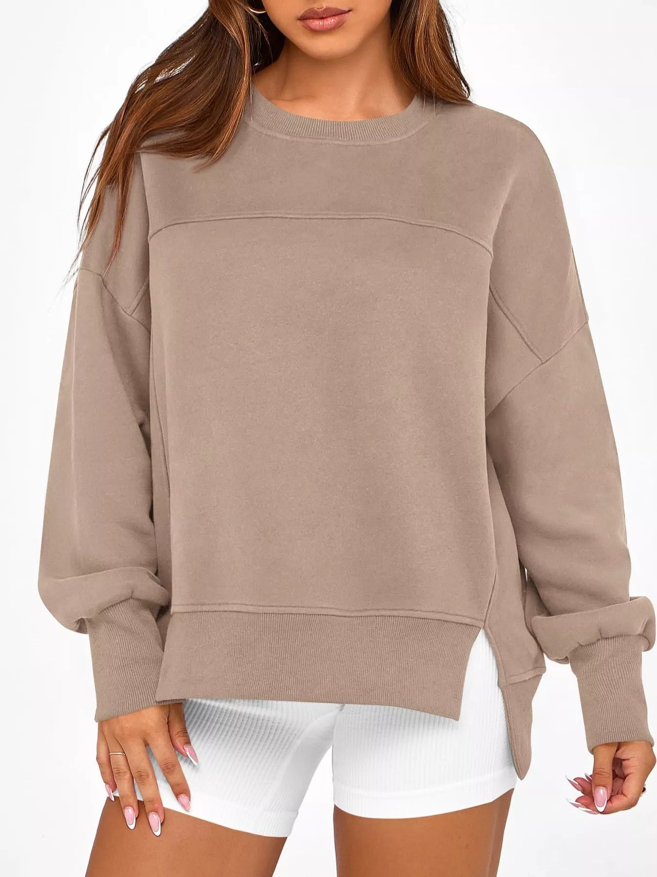 Slit Round Neck Dropped Shoulder Sweatshirt | Sweatshirts Daverri Fashions