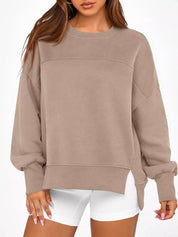 Slit Round Neck Dropped Shoulder Sweatshirt | Sweatshirts Daverri Fashions