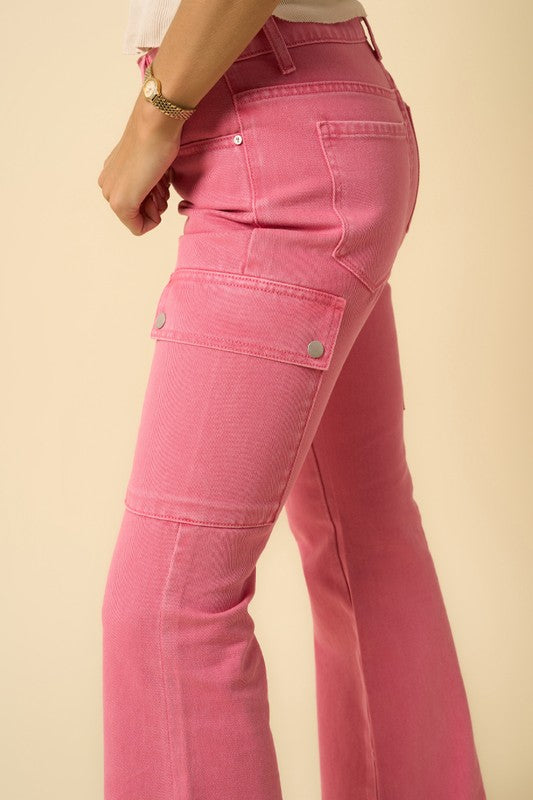 Pink Cargo Slim Boot Jeans Cargo Jeans