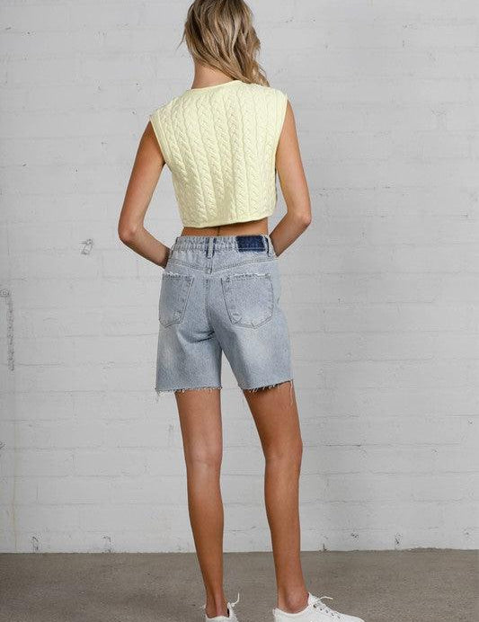 High Rise Denim Bermuda Shorts Jeans