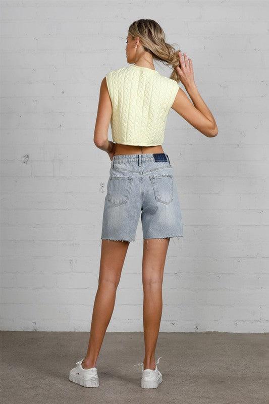 High Rise Denim Bermuda Shorts Jeans