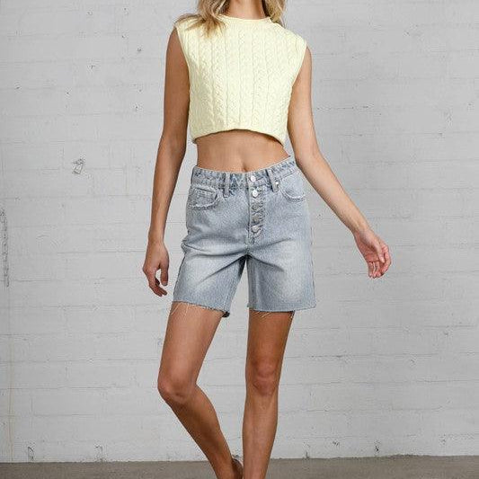 High Rise Denim Bermuda Shorts Jeans