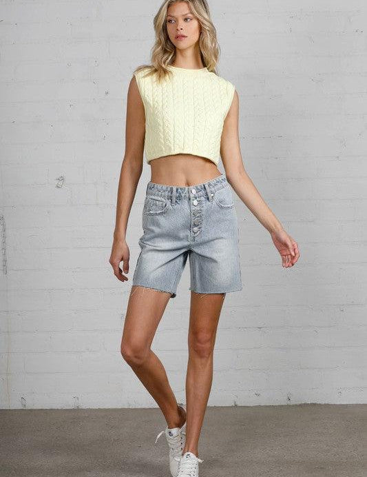 High Rise Denim Bermuda Shorts Jeans