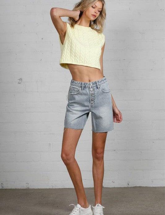 High Rise Denim Bermuda Shorts Jeans