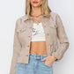 RISEN Full Size Raw Hem Button Up Cropped Denim Jacket Plus Size Khaki S