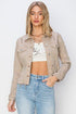 RISEN Full Size Raw Hem Button Up Cropped Denim Jacket Plus Size Khaki S