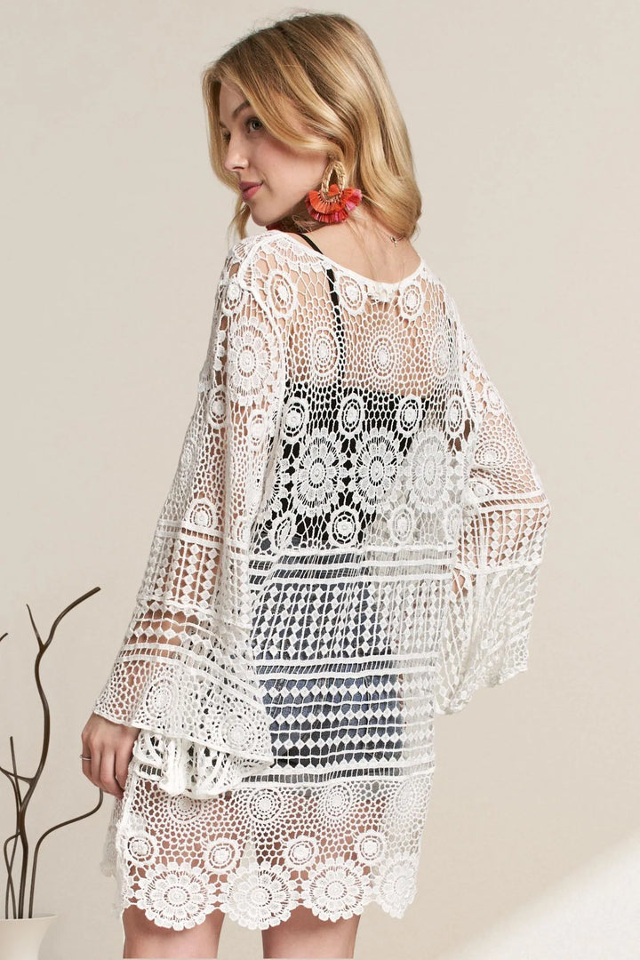 ADORA Front Lace Up Crochet Cover Up Cover-Ups