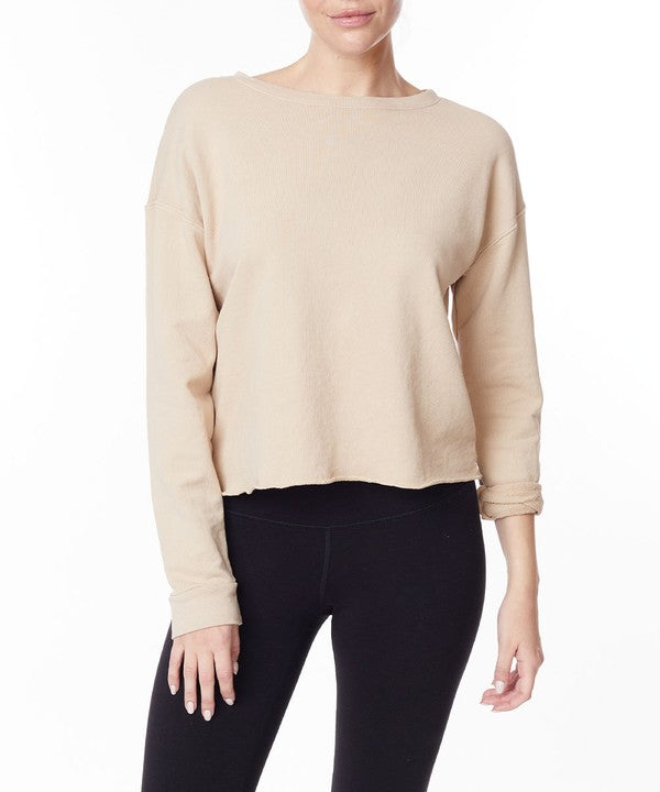 French Terry Long Sleeve Cotton Top TAUPE Sweatshirts