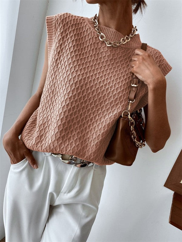 camel Knit Sweater Vest | Sweater Vests Daverri Fashions