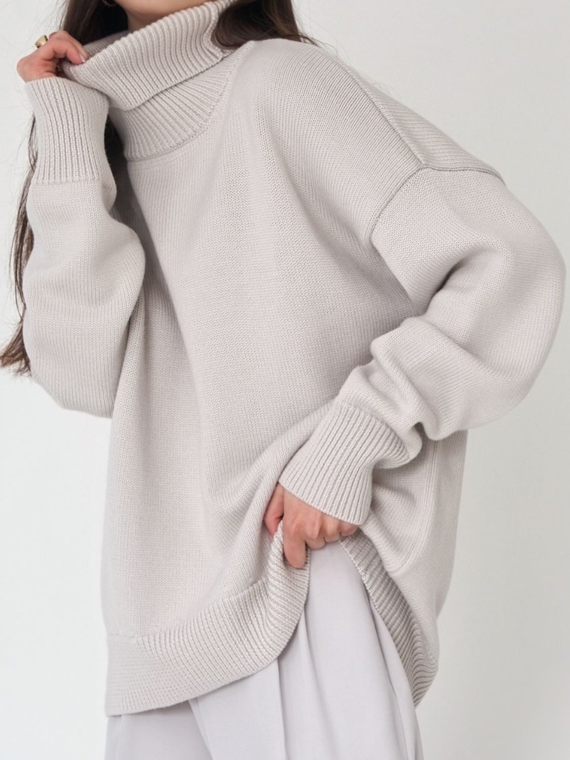 Turtle Neck Dropped Shoulder Sweater | Sweaters Daverri Fashions