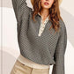 Oversized Two-Tone Textured Long Sleeve Top Shirts & Tops