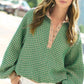 Oversized Two-Tone Textured Long Sleeve Top MATCHA Shirts & Tops