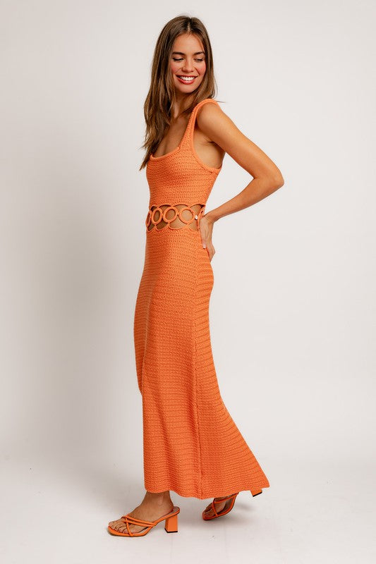 Square Neck Sleeveless Crochet Midi Dress Midi Dresses
