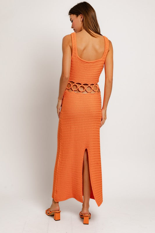 Square Neck Sleeveless Crochet Midi Dress Midi Dresses