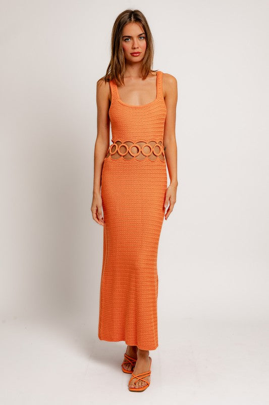 Square Neck Sleeveless Crochet Midi Dress Midi Dresses