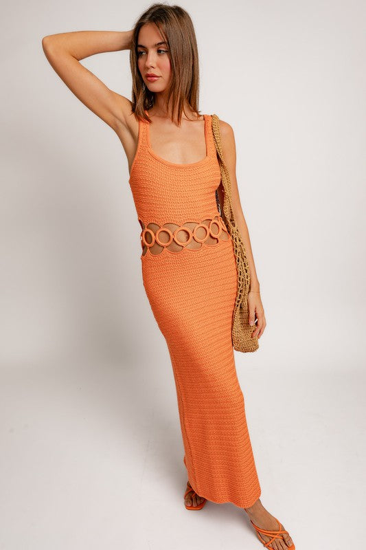 Square Neck Sleeveless Crochet Midi Dress Midi Dresses